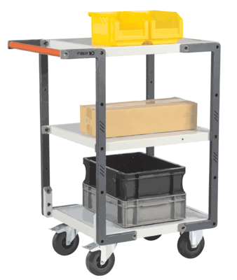 Servante FIMM flat-pack 3 plateaux mélaminé, 550 x 500 mm, roues caoutchouc, 250 kg