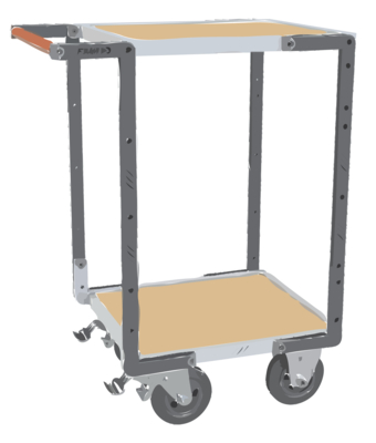 Servante FIMM flat-pack 2 plateaux médium, 550 x 500 mm, roues caoutchouc, 400 kg