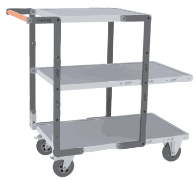 Servante FIMM flat-pack 3 plateaux mélaminé 2 plx 850x500 mm et 1 pl. 550x500mm roues CC 250kg