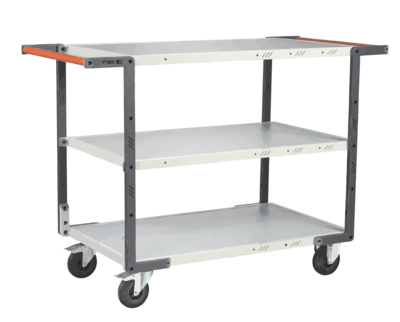 Servante FIMM flat-pack 3 plateaux mélaminé double poignées 850 x 500 mm roues caoutchouc 250 kg