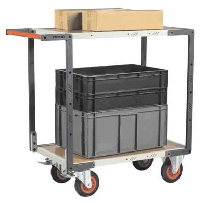 Servante FIMM flat-pack 2 plateaux médium, 850 x 500 mm, roues caoutchouc, 400 kg