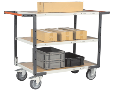 Servante FIMM flat-pack 3 plateaux médium double poignées 850 x 500 mm roues TPE 400 kg