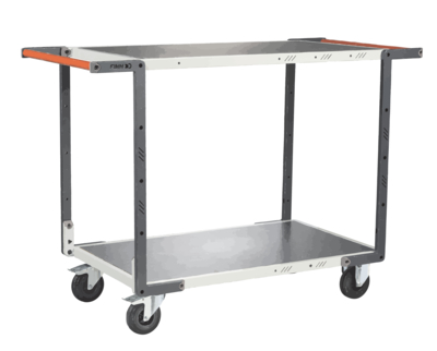 Servante FIMM flat-pack 2 plateaux tôle double poignées 850 x 500 mm roues caoutchouc 250 kg