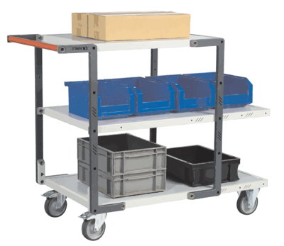 Servante FIMM flat-pack 3 plx mélaminé 2 plx 1000 x 600 mm et 1 pl. 700 x 600 mm roues TPE 250 kg