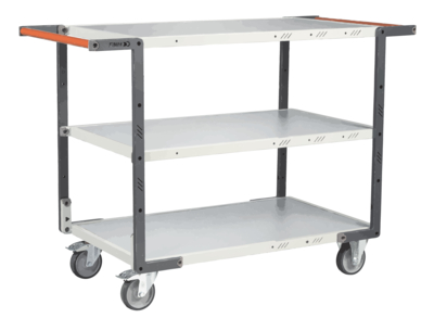 Servante FIMM flat-pack 3 plateaux mélaminé double poignées 1000 x 600 mm roues TPE 250 kg