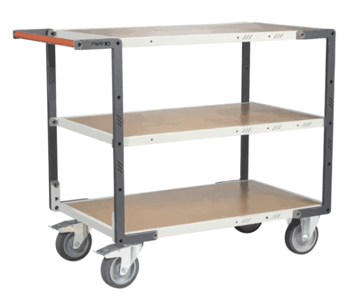 Servante FIMM flat-pack 3 plateaux médium, 1000 x 600 mm, roues TPE, 400 kg