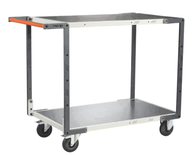 Servante FIMM flat-pack 2 plateaux tôle, 1000 x 600 mm, roues caoutchouc, 250 kg