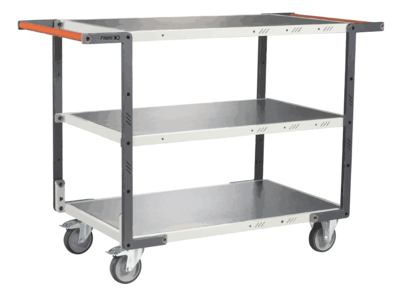 Servante FIMM flat-pack 3 plateaux tôle double poignées 1000 x 600 mm roues TPE 250 kg