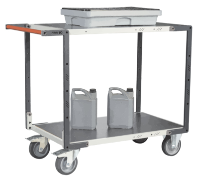 Servante FIMM flat-pack 2 plateaux tôle, 1000 x 600 mm, roues TPE, 400 kg
