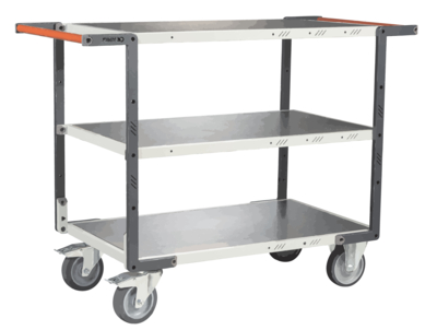 Servante FIMM flat-pack 3 plateaux tôle double poignée 1000 x 600 mm roues TPE 400 kg