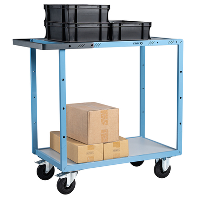 Servante mécano-soudée 2 plateaux mélaminé, 850 x 500 mm, roues CC, 250 kg