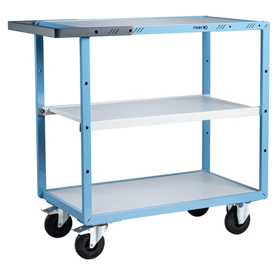 Servante mécano-soudée 3 plateaux mélaminé, 850 x 500 mm, roues CC, 250 kg