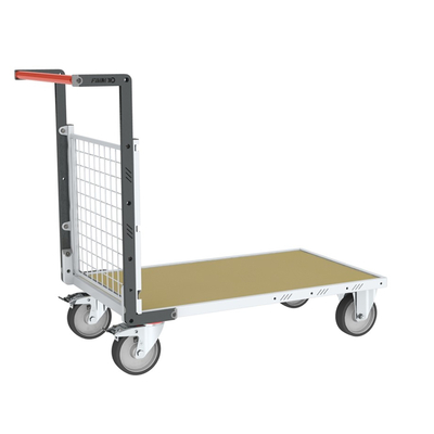 Chariot modulaire grillagé 1 dossier, plateau bois 1000 x 600 mm, roues rectangle 500 kg, FIMM