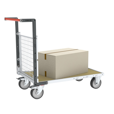 Chariot modulaire grillagé 1 dossier, plateau bois 1000 x 600 mm, roues rectangle 500 kg, FIMM