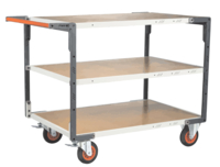 Servante FIMM flat-pack 3 plateaux médium, 1200 x 800 mm, roues caoutchouc, 400 kg