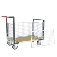 Chariot modulaire grillagé 2 dossiers+ 2 ridelles, plateau bois 1000x600, roues rectangle 500kg FIMM