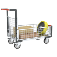 Chariot modulaire grillagé 3 demi-ridelles, plateau bois 1000x600mm, roues rectangle 500kg FIMM