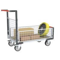 Chariot modulaire grillagé 1 dos. 3 demi-ridelles, pl. bois 1200x800mm, roues rectangle 500kg FIMM